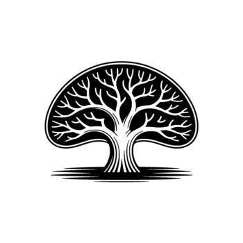 un estilizado silueta de un maduro floreciente árbol con intrincado derivación patrones y un sólido maletero vector