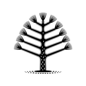 un minimalista estilizado árbol con radiante ramas y plumoso follaje vector