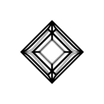 Minimalist geometric diamond shape with intersecting lines and a central negative space square vector