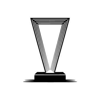 Abstract minimalist representing a stylized trophy award with layered parallel lines converging upwards from a solid base vector