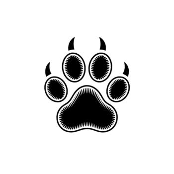 Striking illustration of a stylized wild animal paw print with sharp claws and textured pads vector