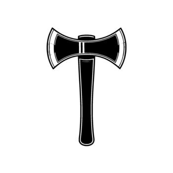 A symmetrical doubleheaded battle axe rendered in a bold style with stark shading and clean silver metallic outlines isolated vector