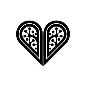 Geometric heart symbol with intricate internal branching structure resembling dendrites or abstract circulatory system vector