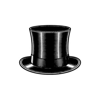 A classic formal top hat rendered in a stylized woodcut engraving style with detailed linear shading vector
