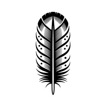 A stylized illustration of a single detailed feather featuring intricate line art and small dot patterns vector
