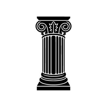 A stark silhouette of an ancient Ionic column with fluted shaft and decorative capital vector