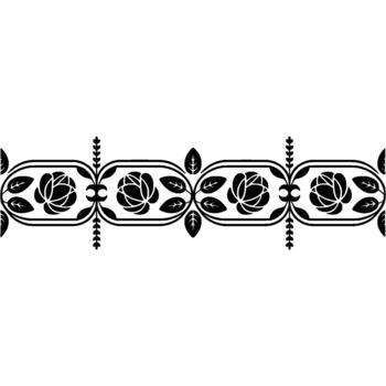 A seamless border featuring stylized roses enclosed in oval frames interspersed with delicate foliage and symmetrical decorative elements vector