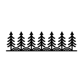 un minimalista ilustración de un estilizado bosque línea presentando múltiple conífera arboles con curvo suelo elementos vector