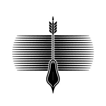Striking featuring a stylized ancient arrow penetrating a series of horizontal lines creating a minimalist abstract composition vector