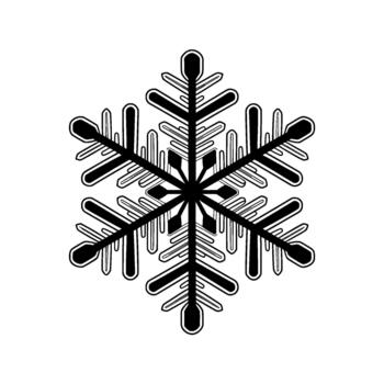 A sharp monochrome illustration of a stylized sixpointed snowflake with intricate symmetrical branching arms and rounded tips isolated vector