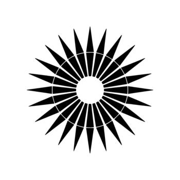 A stylized abstract sunburst with sharp radiating triangular points and a central circular void vector