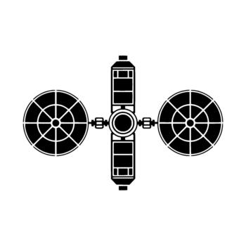un minimalista silueta ilustración de un espacio estación con dos grande solar panel matrices vector