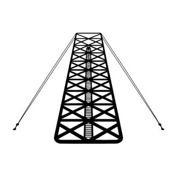 Minimalist abstract representation of a towering steel lattice suspension bridge structure with angled support cables vector