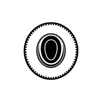 Abstract minimalist illustration of concentric circles with serrated outer edge and stylized oval inner shape representing a retro tire vector