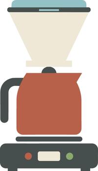 Flat icon of a pour over coffee maker with dripper and carafe on a digital scale. vector