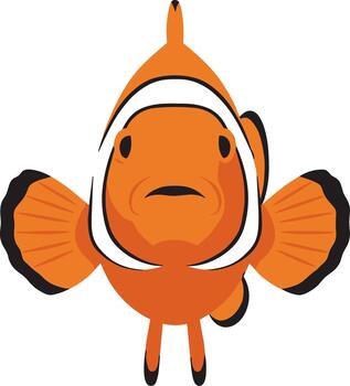 Front view illustration of a cartoon clownfish isolated on a white background. vector