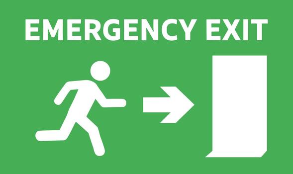 Green emergency exit sign with running person pictogram. vector