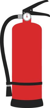 Red fire extinguisher with black hose and handle isolated on a white background. vector