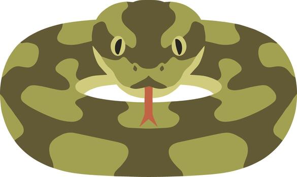Coiled green snake with camouflage pattern staring forward. vector