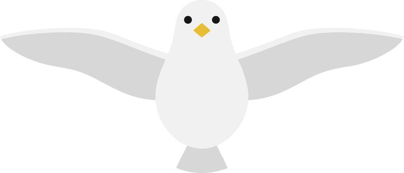 Front view of a cute white bird flying with wings spread wide. vector
