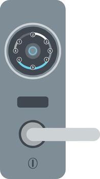 Modern smart door lock with a digital combination keypad and handle illustration. vector