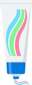 Tube of colorful striped toothpaste with squeezed paste isolated on a white background. vector