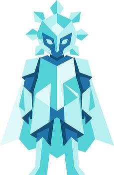 Stylized ice elemental warrior with crystalline armor and cape. vector