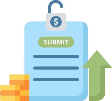 seguro financiero documento sumisión con pago y crecimiento flecha. vector