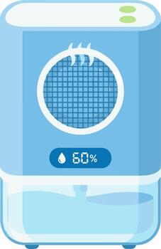 Modern blue portable dehumidifier with digital display. vector