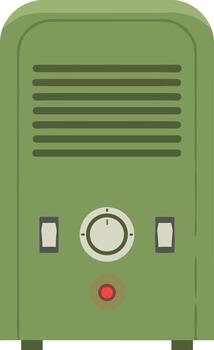 Retro green electronic appliance with a control knob and buttons. vector