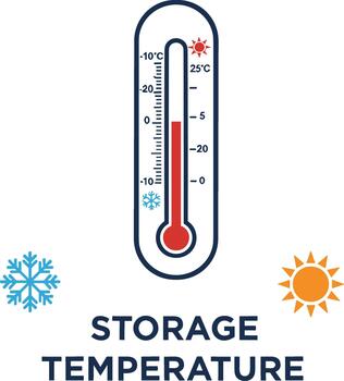 Storage Temperature Thermometer Icon with Celsius Scale and Weather Symbols. vector
