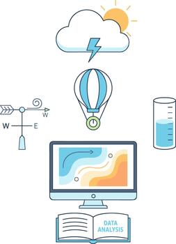 Conceptual illustration of meteorology and weather data analysis tools. vector