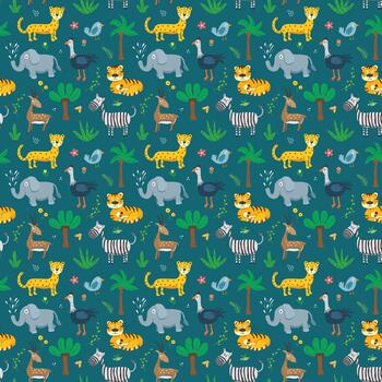 Adorable repeating motif with smiling safari creatures vector