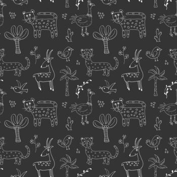 Playful seamless motif with hand-drawn safari wildlife vector