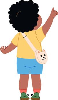 Back View Kid Pointing Upward vector
