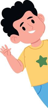 sonriente chico echar un vistazo desde el pared vector