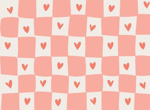 Handdrawn Checker Pattern With Hearts Background vector