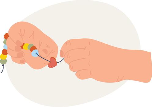 Child Hands Stringing Beads vector