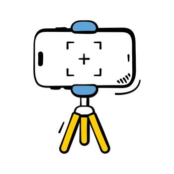 Camera mounted on a tripod, studio shoots, production, and content creation vector