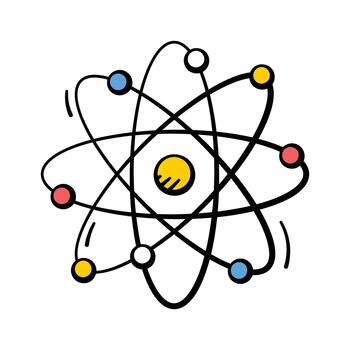 Atomic structure, doodle icon of physics, chemistry, and STEM learning vector