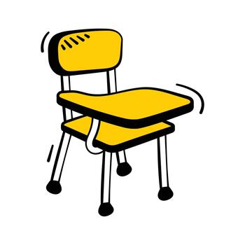 Doodle icon of classroom chair symbolizing seating, lectures, and school environment. vector