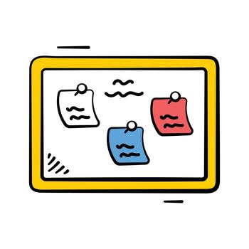 A bulletin board with sticky notes for reminders and classroom notices doodle vector