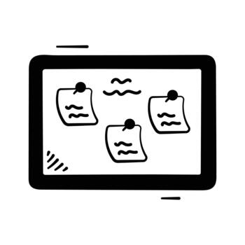 A bulletin board with sticky notes for reminders and classroom notices doodle . vector