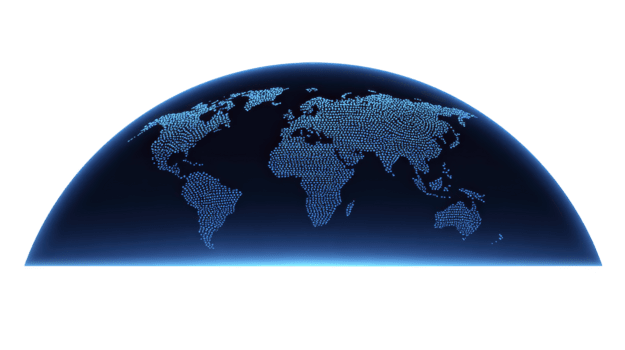 digital mundo mapa azul puntos hemisferio brillante efecto tecnología global red moderno resumen futurista datos visualización. imagen muestra digital mundo mapa con azul puntos formando continentes png