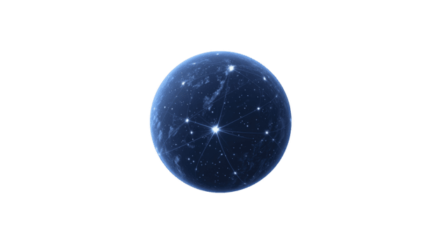 Blue digital globe with glowing network connections, bright star points, and illuminated continents on transparency background, symbolizing global communication and futuristic technology png