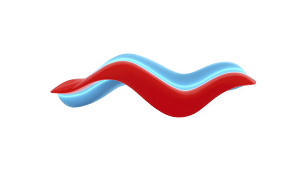 abstrakt 3d Vinka form, röd och blå glansig kurva, isolerat på genomskinlighet bakgrund, modern minimal design, trogen vätska form, kreativ digital konst, vibrerande och dynamisk visuell png
