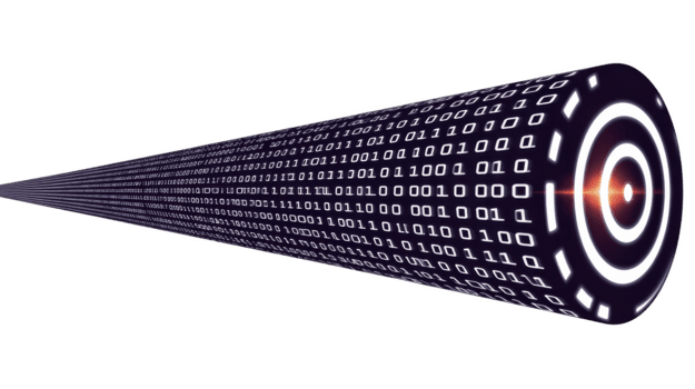 digital binario código túnel con brillante rojo objetivo a fin, representando datos transferir, tecnología, y futurista comunicación conceptos png