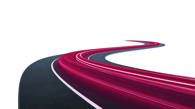 curvo strada con raggiante rosso leggero sentieri su buio asfalto, simboleggiante velocità, movimento, e futuristico tecnologia, isolato su trasparente sfondo per creativo design uso png