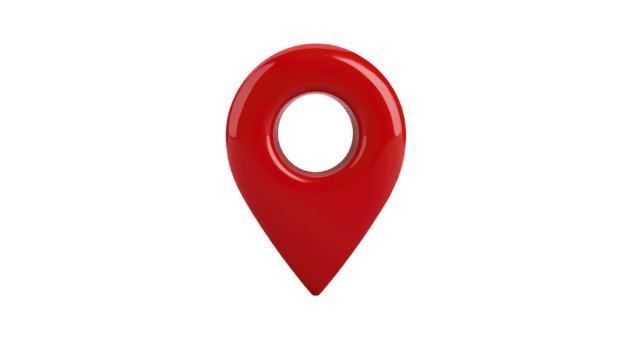 Red map pin location marker glossy 3D icon with circular hole navigation symbol for travel direction or GPS isolated on transparent background modern design useful for digital maps png