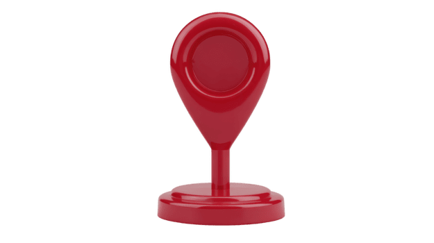 Red location pin marker on stand, glossy finish, isolated on transparency background, symbolizing navigation, direction, and travel with modern, minimalistic design png